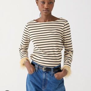 NWT J. Crew Cream and Black Striped Long Sleeve Top